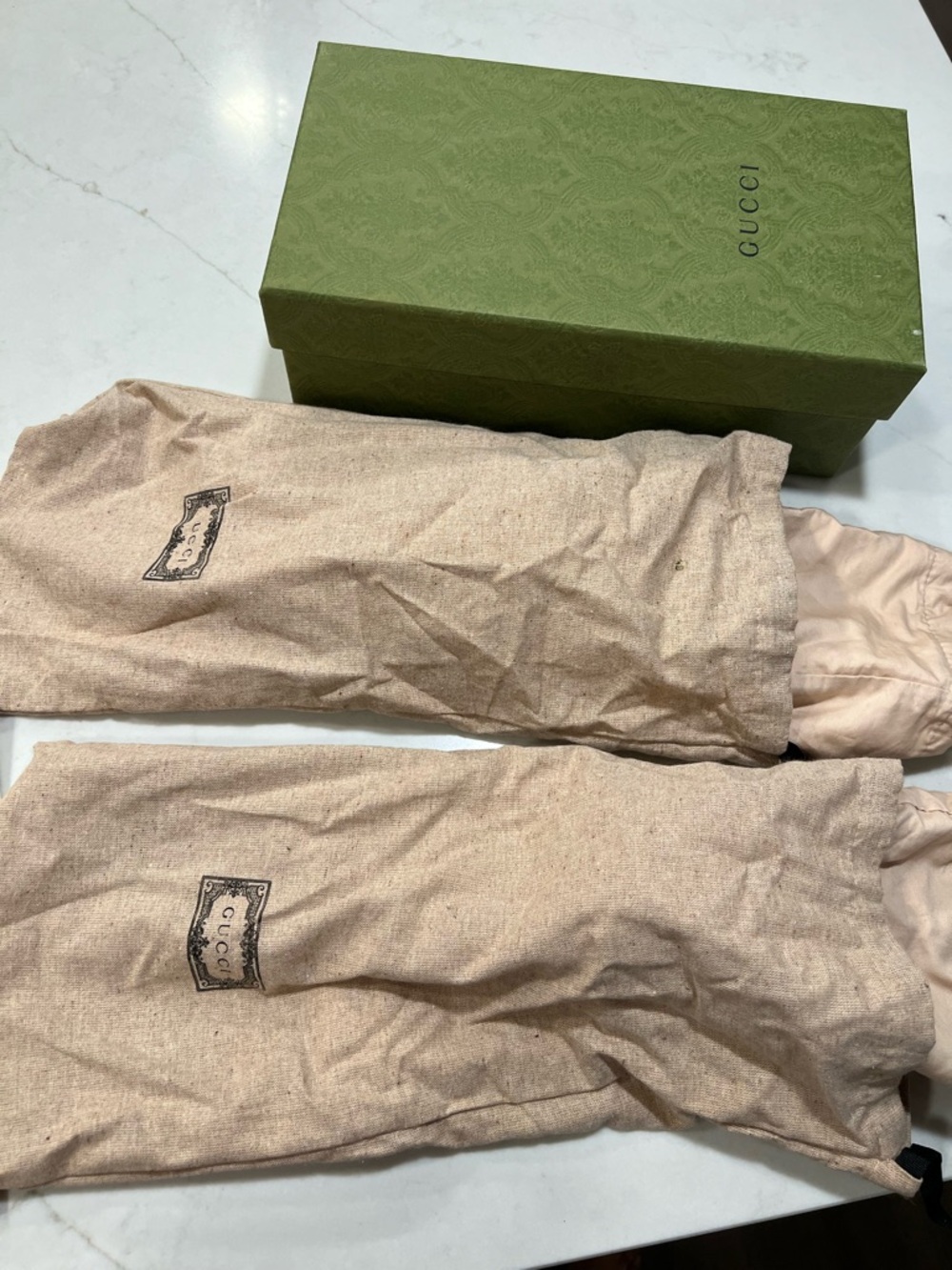 Gucci Brown/Beige GG Canvas Espadrille Slides with Gold Double G - Picture 10 of 16